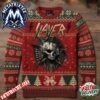 Slayer Logo Festive Knit Apparel Red Green Design With Horned Beast And Swords XMAS Collectors Edition Ugly Christmas Sweater Slayer Logo Festive Knit Apparel Red Green Design With Horned Beast And Swords XMAS Collectors Edition Ugly Christmas Sweater