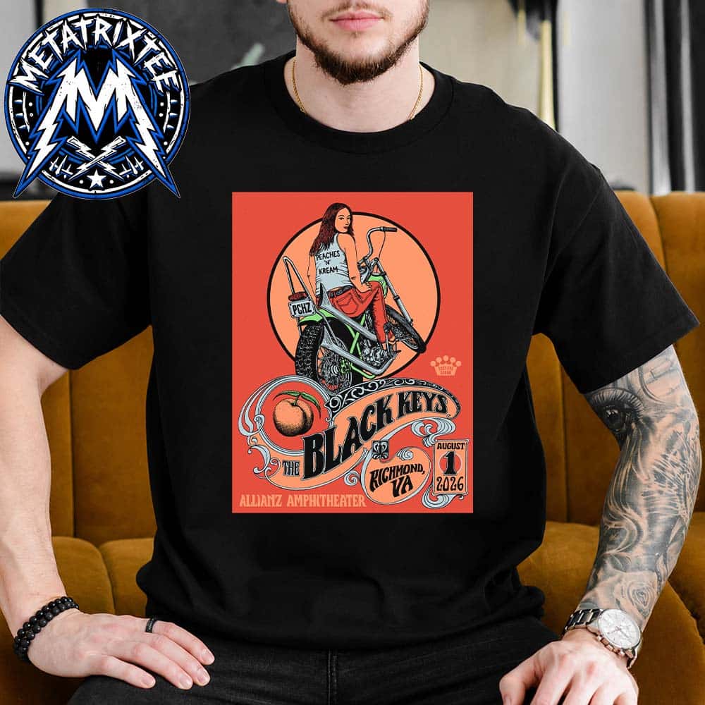 The Black Keys Poster Concert On August 1 2026 At The Allianz Amphitheater At Riverfront In Richmond Virginia Short Black T-Shirt The Black Keys Poster Concert On August 1 2026 At The Allianz Amphitheater At Riverfront In Richmond Virginia Short Black T-Shirt