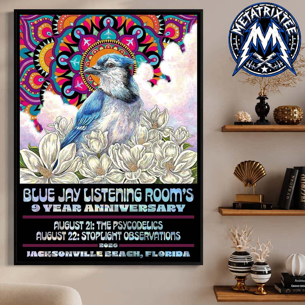 The Blue Jay Listening Room 9-Year Anniversary In Jacksonville Beach Florida Two-Night Show Poster On August 21 With The Psycodelics And August 22 With Stop Light Observations Poster Canvas The Blue Jay Listening Room 9-Year Anniversary In Jacksonville Beach Florida Two-Night Show Poster On August 21 With The Psycodelics And August 22 With Stop Light Observations Poster Canvas