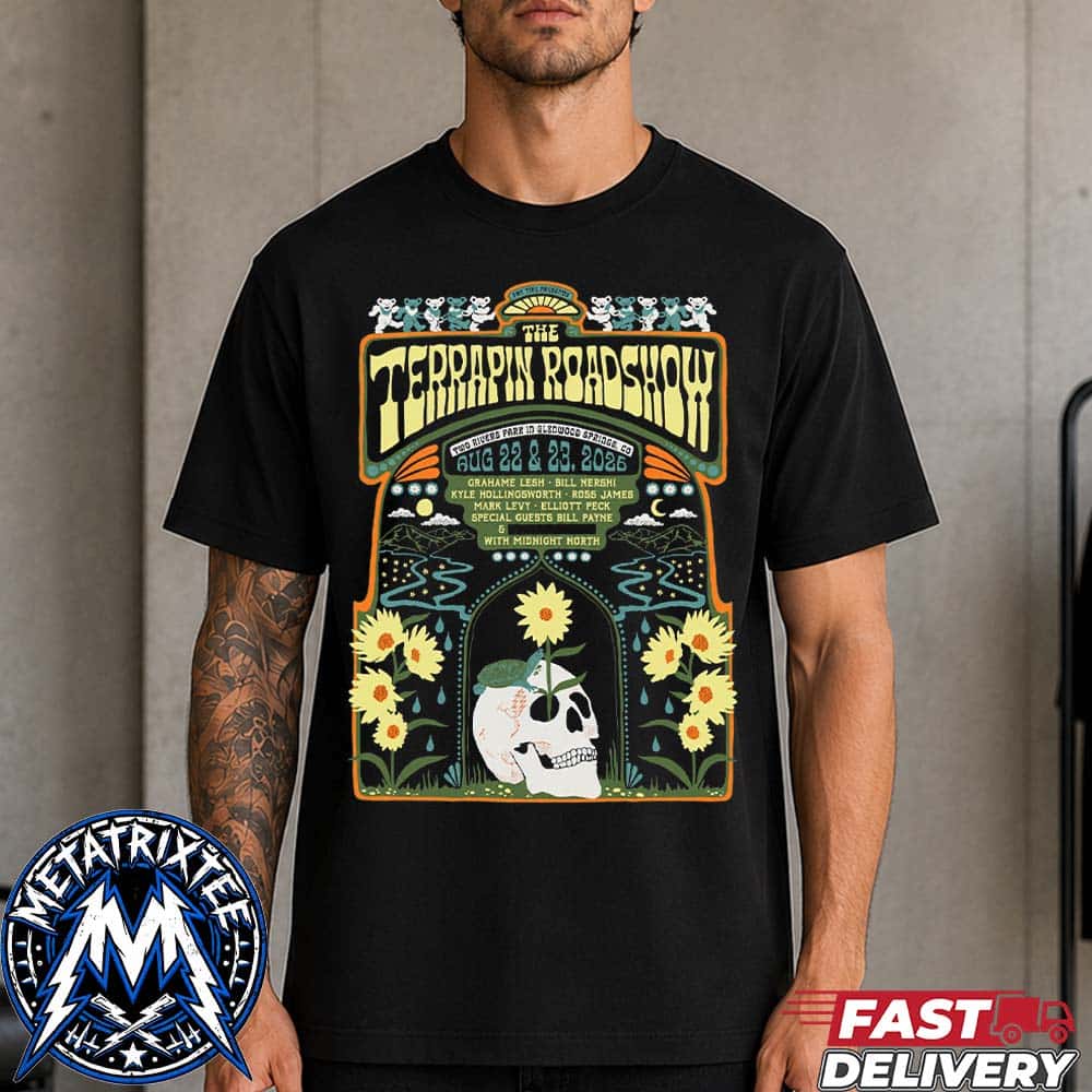 The Terrapin Roadshow Concert Poster At Two Rivers Park In Glenwood Springs Colorado On August 22 And 23 2026 Black T-Shirt The Terrapin Roadshow Concert Poster At Two Rivers Park In Glenwood Springs Colorado On August 22 And 23 2026 Black T-Shirt