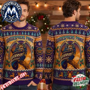 Widespread Panic Band Artistic Owl Design Geometric Winter Motifs Xmas Collectors Edition Ugly Christmas Sweater