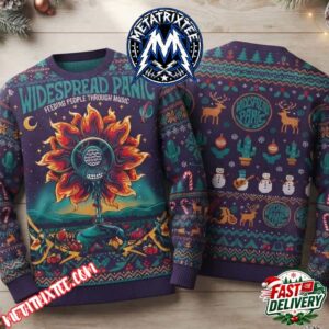 Widespread Panic Flaming Sunflower Microphone Graphic Purple Knitted Ugly Christmas Sweater 2026