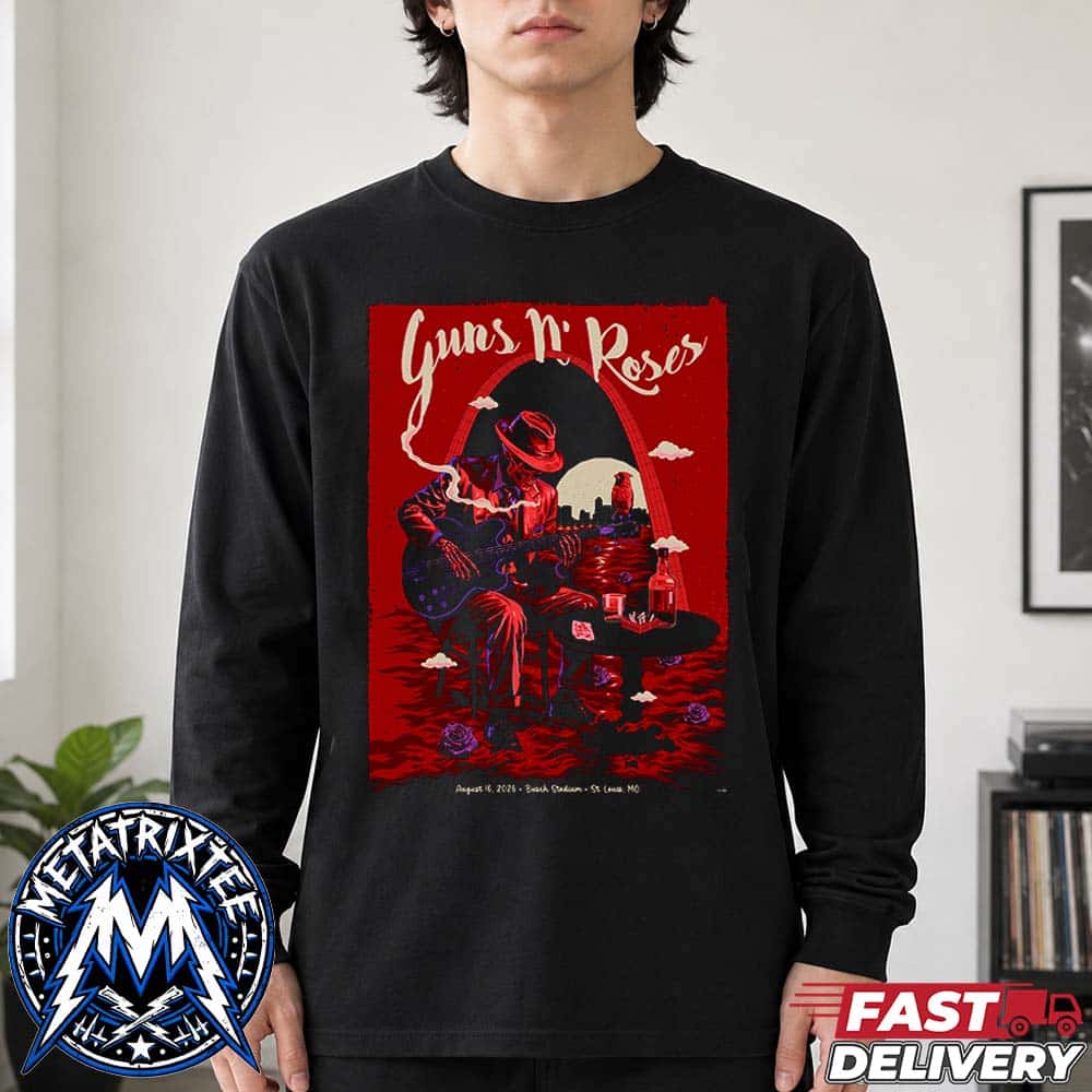World Tour 2026 Official Tour Poster For Guns N Roses At Busch Stadium In St Louis MO On August 16 2026 Longsleeve T-Shirt World Tour 2026 Official Tour Poster For Guns N Roses At Busch Stadium In St Louis MO On August 16 2026 Longsleeve T-Shirt