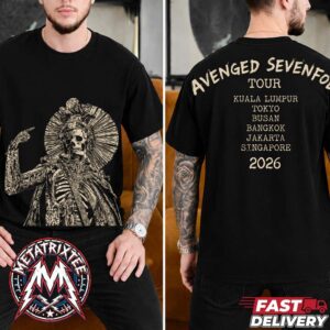 Avenged Sevenfold Asia In Fall Tour 2026 Merch Tee For Kuala Lumpur And Tokyo And Bangkok And Jakarta And Singapore Two Sided Black T-Shirt
