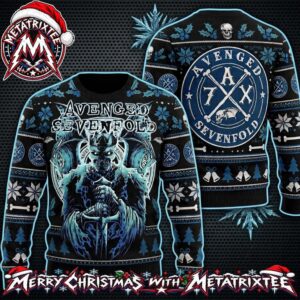 Avenged Sevenfold Crowned Skeleton King Holding Sword And Crossed Bones Logo Holiday Christmas Xmas Ugly Christmas Sweater