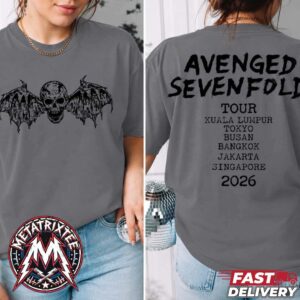 Avenged Sevenfold Deathbat 2026 Asia Tour Dates For Kuala Lumpur Tokyo Busan Bangkok Jakarta Singapore Two Sided Charcoal T-Shirt