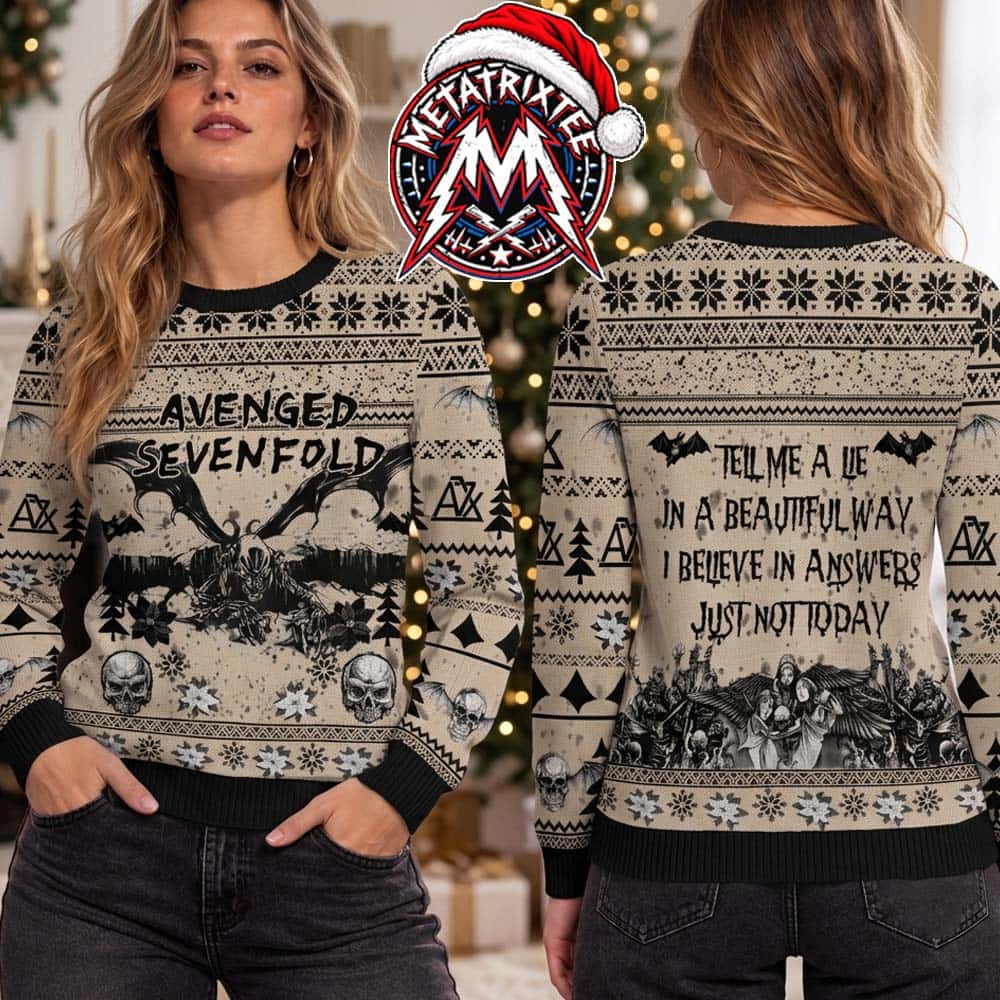 Avenged Sevenfold Deathbat Skull Gothic Tell Me A Lie In A Beautiful Way Pattern 2026 Knitted Ugly Christmas Sweater Avenged Sevenfold Deathbat Skull Gothic Tell Me A Lie In A Beautiful Way Pattern 2026 Knitted Ugly Christmas Sweater