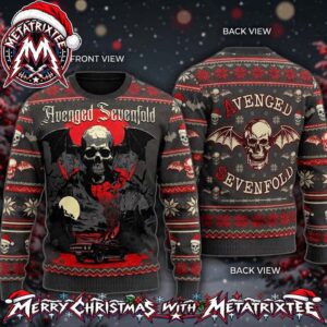 Avenged Sevenfold Deathbat Skull Moon Night Ride With Bat Pattern Gift For Fan Knitted Ugly Christmas Sweater