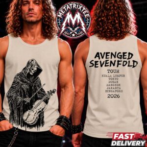 Avenged Sevenfold Grim Reaper Violin 2026 Asia Tour Dates For Kuala Lumpur Tokyo Busan Bangkok Jakarta Singapore Sleeveless Tank Top T-Shirt