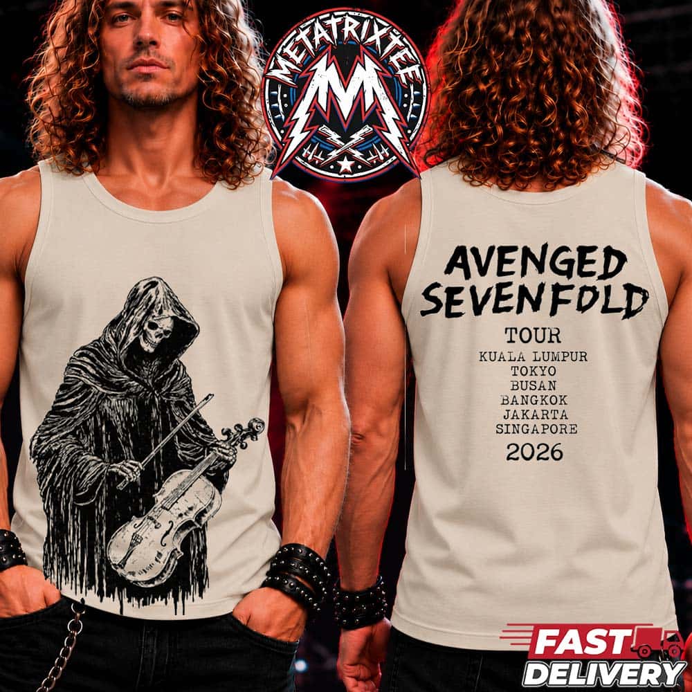 Avenged Sevenfold Grim Reaper Violin 2026 Asia Tour Dates For Kuala Lumpur Tokyo Busan Bangkok Jakarta Singapore Sleeveless Tank Top T-Shirt Avenged Sevenfold Grim Reaper Violin 2026 Asia Tour Dates For Kuala Lumpur Tokyo Busan Bangkok Jakarta Singapore Sleeveless Tank Top T-Shirt