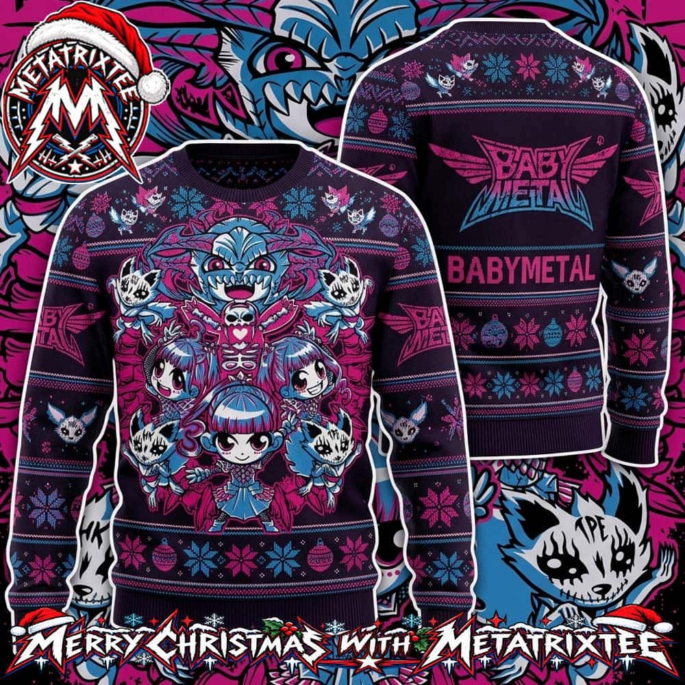Babymetal Chibi Anime Trio Metal Fox Kitsune Knitted Ugly Christmas Sweater Gift For Holiday 2026 Babymetal Chibi Anime Trio Metal Fox Kitsune Knitted Ugly Christmas Sweater Gift For Holiday 2026