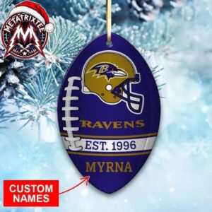 Baltimore Ravens Helmet Football Shape Custom Name Personalized 2026 Tree Decoration Holiday Christmas Ornament