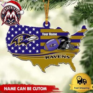 Baltimore Ravens US Map American Flag Helmet Football Custom Name Personalized 2026 Tree Decoration Holiday Christmas Ornament