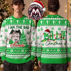 Billie Eilish Anime Santa I Am The Bad Guy Green Fair Isle Knitted 2026 Knitted Ugly Christmas Sweater