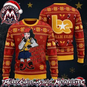 Billie Eilish Cartoon Character Do You Know How To Bend With BE Star Logo 2026 Knitted Ugly Christmas Sweater