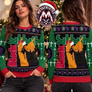 Black Sabbath Heavy Metal Rock Band Graphic With Santa Hat 2026 Knitted Ugly Christmas Sweater