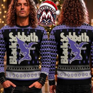 Black Sabbath Henry Winged Demon Purple Polka Dots Stars 2026 Knitted Ugly Christmas Sweater