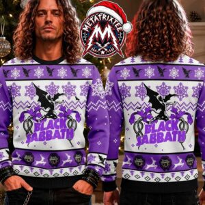 Black Sabbath Winged Devil Logo Purple Snowflake Reindeer Pattern Holiday Christmas Xmas Ugly Christmas Sweater