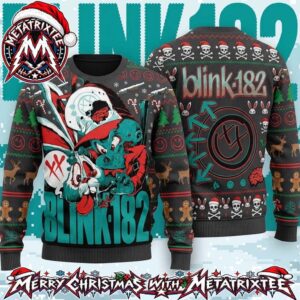 Blink-182 Punk Zombie Hunter Shotgun Headshot Rabbit Artwork XMAS Collectors Edition Ugly Christmas Sweater