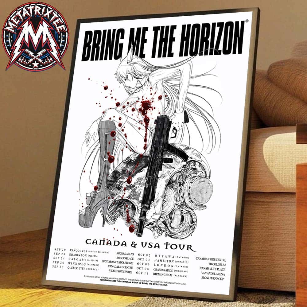 Bring Me The Horizon Canada And USA Tour 2026 Poster Dates List For September 20 To October 11 2026 Gallery-Style Poster Canvas Bring Me The Horizon Canada And USA Tour 2026 Poster Dates List For September 20 To October 11 2026 Gallery-Style Poster Canvas