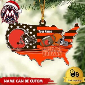 Cleveland Browns NFL USA Map Flag Football Helmets Custom Name Christmas Ornament