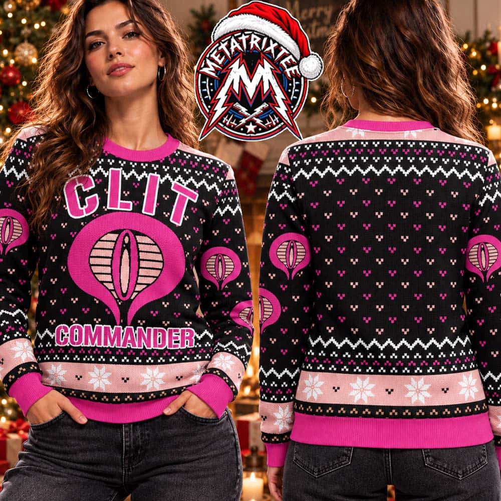 Clit Commander Funny Vulva Cobra Parody Pink Black Pattern Holiday Christmas Xmas Ugly Christmas Sweater Clit Commander Funny Vulva Cobra Parody Pink Black Pattern Holiday Christmas Xmas Ugly Christmas Sweater