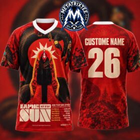 red empire of the sun tour football jersey featuring custom name number 26 and tour dates