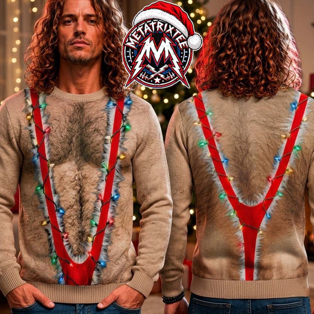 Funny Adult Humor Hairy Chest Fuzzy Trim Mankini Lights Holiday Christmas Xmas Ugly Christmas Sweater Funny Adult Humor Hairy Chest Fuzzy Trim Mankini Lights Holiday Christmas Xmas Ugly Christmas Sweater