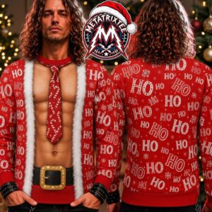 Funny Christmas Fake Muscular Chest Candy Cane Tie Ho Ho Ho All Over Print Holiday Christmas Xmas Ugly Christmas Sweater