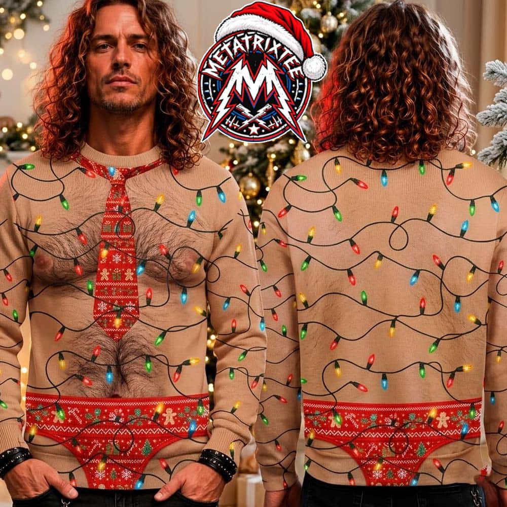 Funny Hairy Torso Xmas Lights Red Tie 2026 Personalized Christmas Ugly Christmas Sweater Gift For Men And Women Funny Hairy Torso Xmas Lights Red Tie 2026 Personalized Christmas Ugly Christmas Sweater Gift For Men And Women