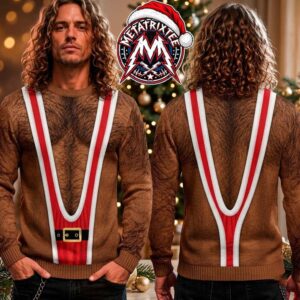 Funny Naughty Santa Belt Mankini Hairy Chest XMAS Collectors Edition Ugly Christmas Sweater