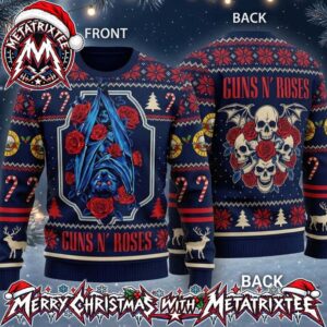 Guns N Roses San Antonio Hanging Bat Red Roses And Skull Cross 2026 Knitted Ugly Christmas Sweater