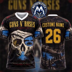 Guns N Roses World Tour 2026 Concert Poster At Thunder Ridge Nature Arena In Ridgedale MO On September 12 2026 Football Jersey Shirt