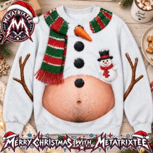 Humorous Snowman Fat Hairy Belly Coal Buttons 2026 Knitted Ugly Christmas Sweater