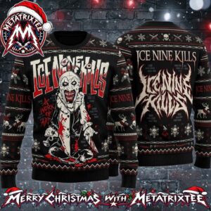 Ice Nine Kills Art The Clown Killer Graphic With Bloody Skull Knitted Pattern 2026 Knitted Ugly Christmas Sweater