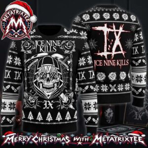 Ice Nine Kills Horrorwood Grim Reaper Skull Knife And IX Logo 2026 Knitted Ugly Christmas Sweater