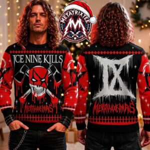 Ice Nine Kills Merry Axe-Mas Skull Mask And Crossed Axes 2026 Knitted Ugly Christmas Sweater