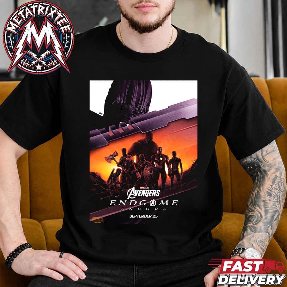 Illustrated By Doaly Poster Movie Avengers Endgame Encore Returns To Theaters September 25 2026 Short Black T-Shirt Illustrated By Doaly Poster Movie Avengers Endgame Encore Returns To Theaters September 25 2026 Short Black T-Shirt