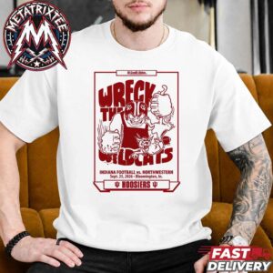 Indiana Hoosiers Vs Northwestern Wildcats Matchup Poster Week 4 In Bloomington IN On September 25 2026 Short White T-Shirt