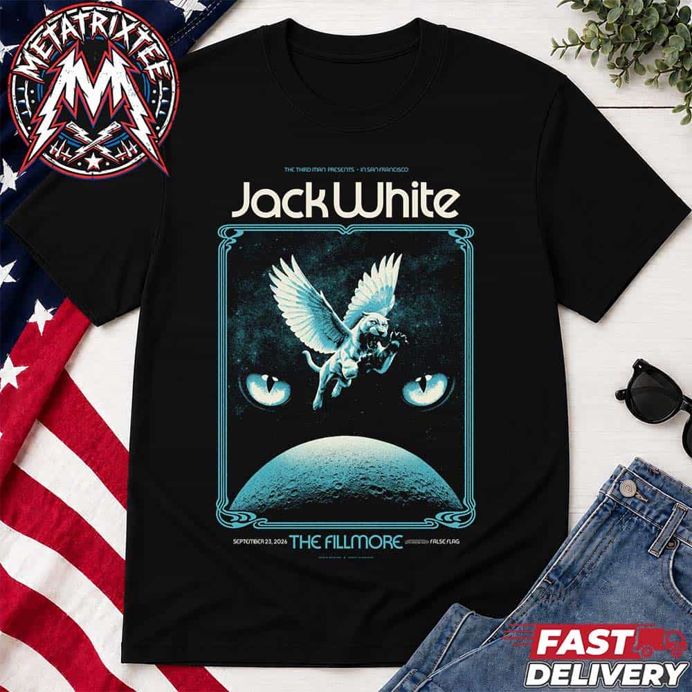 Jack White San Francisco Night One Show Poster For Jack White Live 2026 tour At The Fillmore In California On September 23 2026 Short Black T-Shirt Jack White San Francisco Night One Show Poster For Jack White Live 2026 tour At The Fillmore In California On September 23 2026 Short Black T-Shirt