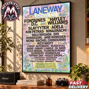 Laneway Festival 2027 Poster Lineup For Australia And New Zealand On February 2027 With headliners Fontaines D.C. And Hayley Williams Poster Canvas