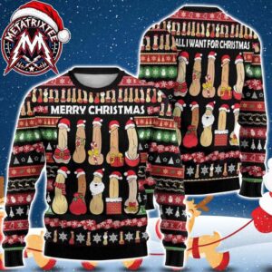 Merry Christmas All I Want For Christmas Funny Santa Penis Gag Gift 2026 Knitted Ugly Christmas Sweater