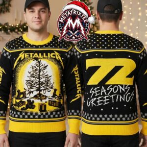 Metallica 72 Seasons Greetings Yellow Xmas Tree Knitted Black Holiday Christmas Xmas Ugly Christmas Sweater