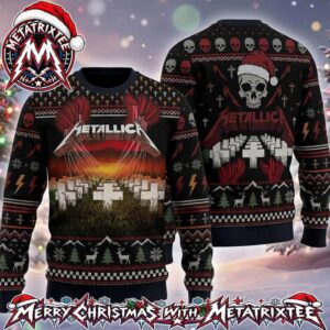 Metallica Master Of Puppets Cross Cemetery Santa Skull 2026 Knitted Ugly Christmas Sweater