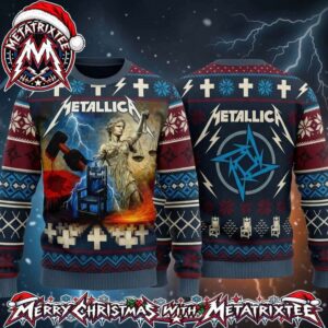 Metallica Master Of Puppets Crosses Lady Justice Electric Chair XMAS Collectors Edition Ugly Christmas Sweater