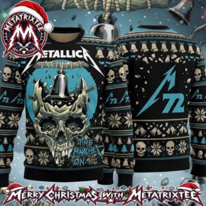 Metallica Time Marches On Bell Skull And M72 Logo 2026 Knitted Ugly Christmas Sweater
