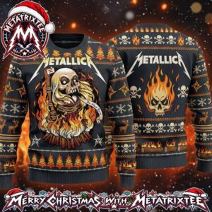Metallica You Must Burn Skull Burning Witch Post Crossbones Flames 2026 Knitted Ugly Christmas Sweater