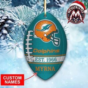 Miami Dolphins Helmet Football Texture Est 1966 Custom Name XMAS 2026 Holiday Ornament