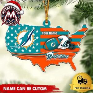 Miami Dolphins US Map Flag Helmet Football Personalized 2026 Tree Decoration Holiday Christmas Ornament