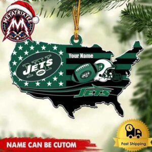 NFL New York Jets USA Map US Flag Helmet Football Custom Name Personalized 2026 Tree Decoration Holiday Christmas Ornament